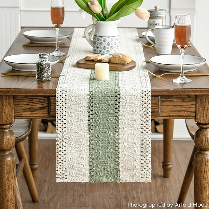 Artoid Mode Light Green Farmhouse Rustic Table Runner, Seasonal Holiday Hollow - Image 2
