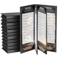 12 Pack 6 View Menu Holder Menu Covers 4.25" x 11" | Black Leather Menu Sleeves by AMGSH