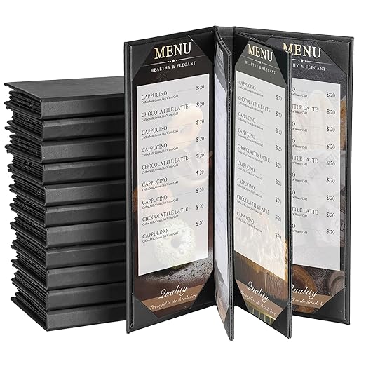 12 Pack 6 View Menu Holder Menu Covers 4.25" x 11" | Black Leather Menu Sleeves by AMGSH