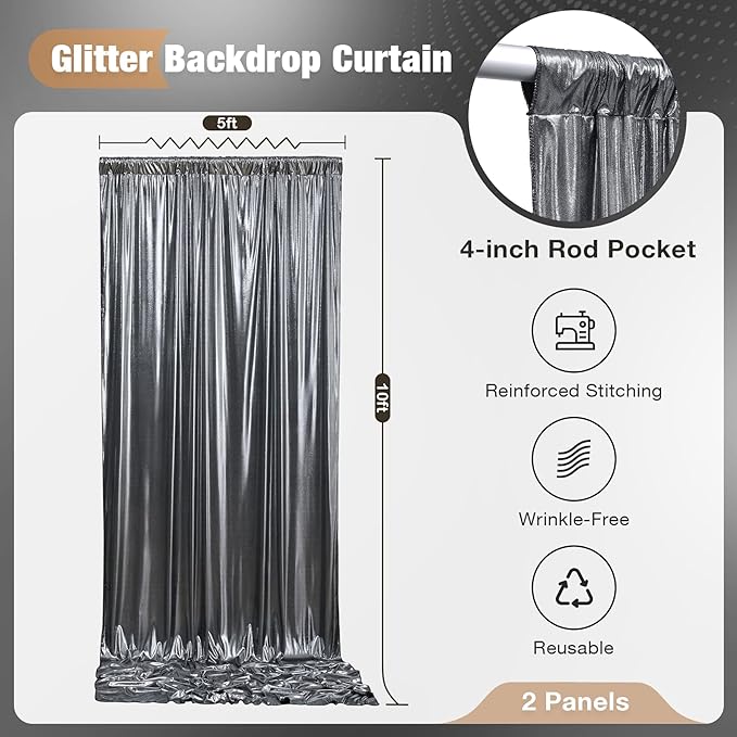 10x10FT Charcoal Silver Sequin Backdrop - Image 6