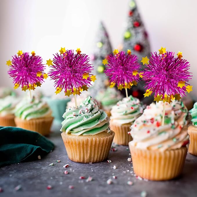 Ephlyn 30Pcs Foil Firework Cupcake Toppers Party Birthday Cake Toppers Supplies - Image 7