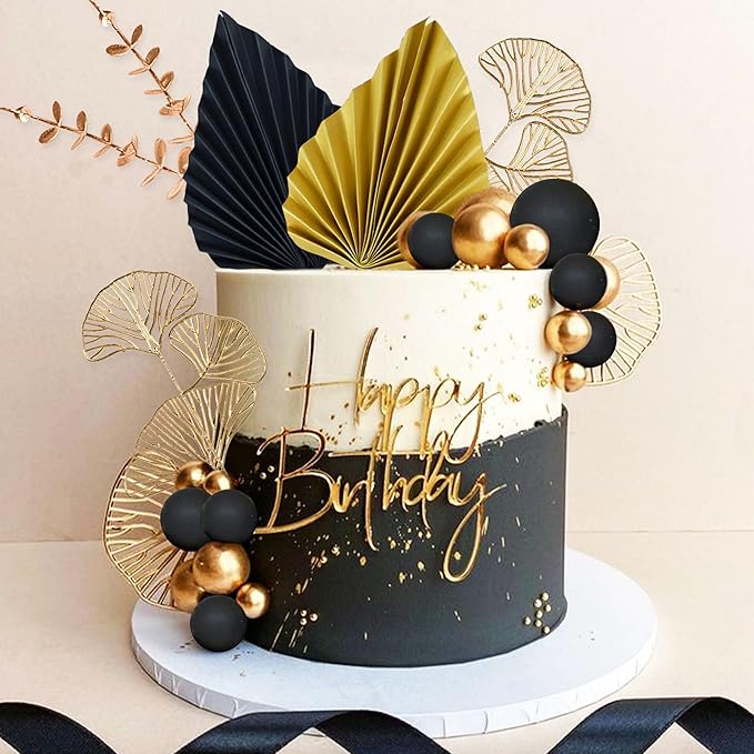 Boho Cake Topper Black Gold Ball Cake Top Man Cake Decorations Roar 1920s Cake by RoaringGoodTime