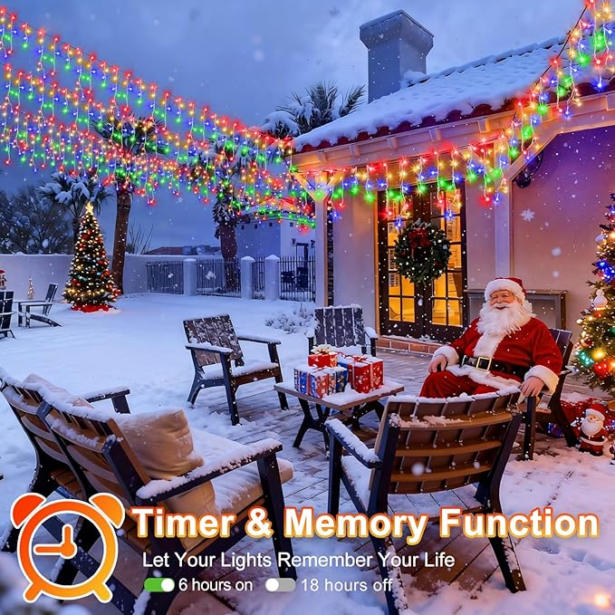KNONEW 99ft 1216 LED Christmas Lights Outdoor 8 Modes Curtain Fairy String Light - Image 5