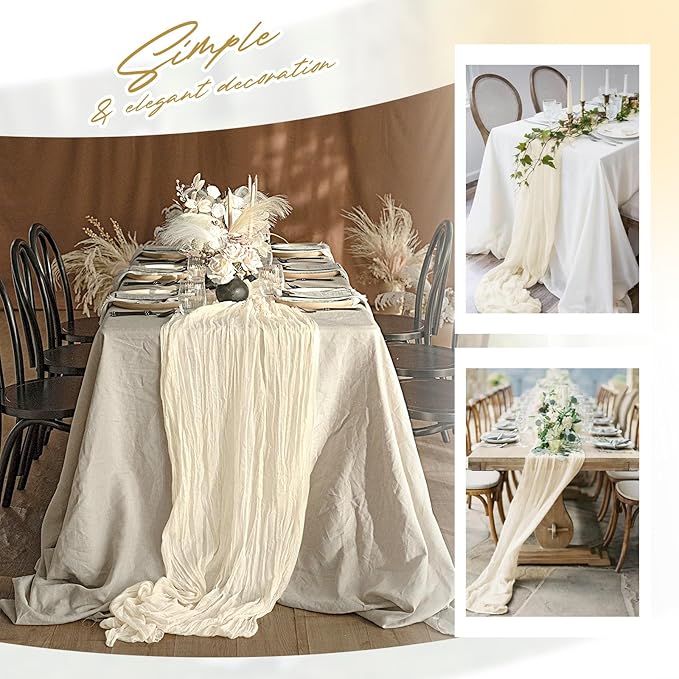 Aktor 12 Pack Ivory Table Runner Boho Cheesecloth Table Runner Semi Sheer Gauze - Image 6