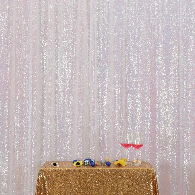 Eternal Beauty White Iridescent Sequin Backdrop, 6x8 Ft Glitter Background - Image 2