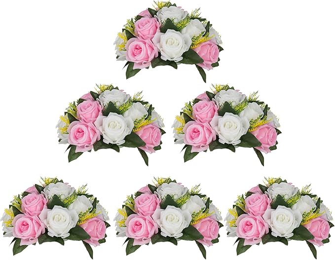 BLOSMON Flower Balls Rose Centerpieces: 6 Pcs 9.5 Inch Pink Fake Flowers by Blosmon