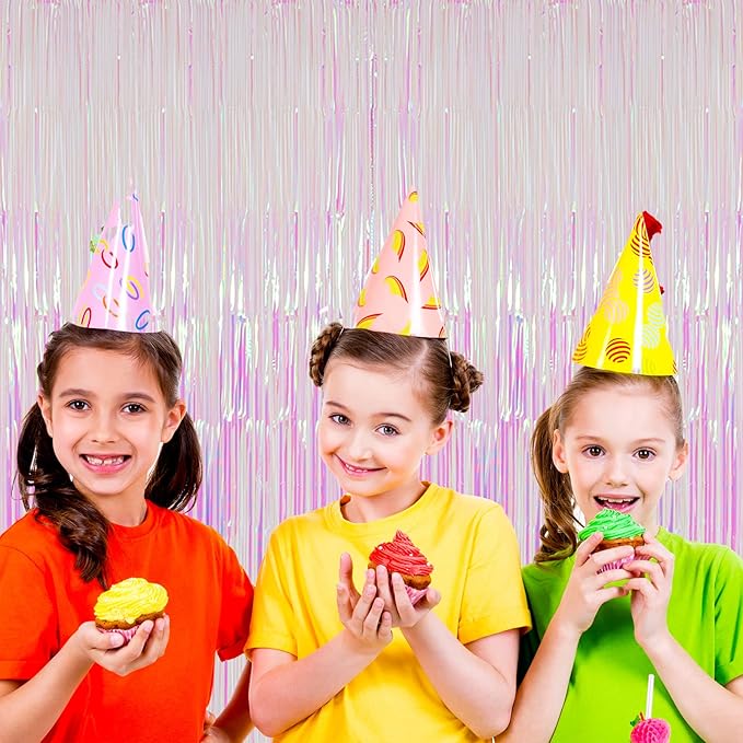4 Pack Iridescent Transparent Foil Fringe Backdrop Curtains, Tinsel Streamers - Image 6