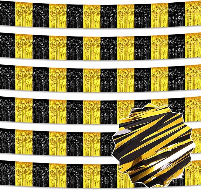 6 Pack 10 Ft Black and Gold Foil Fringe Garland Metallic Streamers Tinsel by LANTIANCHEN
