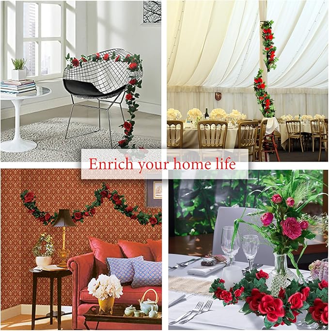 4 Pack Artificial Rose Vine Garland Fake Roses Flowers Plants Vines Hanging - Image 5