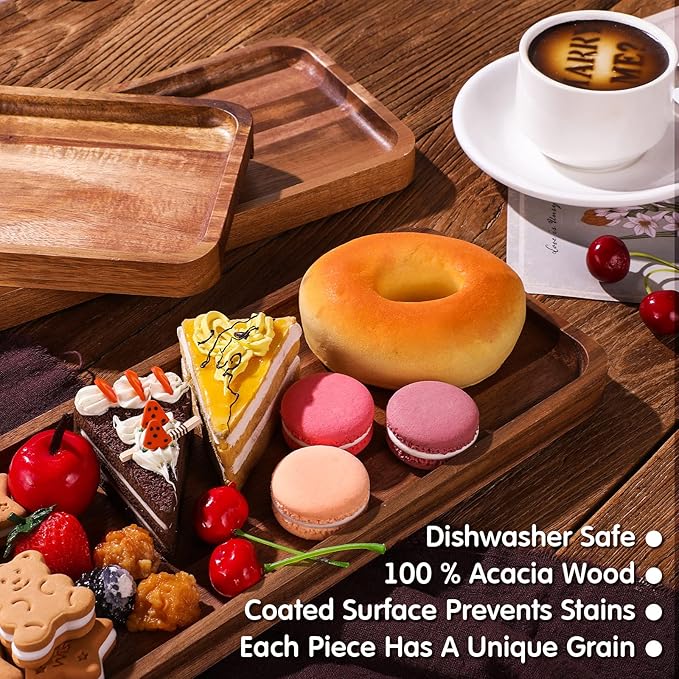 Roowest 5 Pack Solid Acacia Wood Serving Trays - Image 2