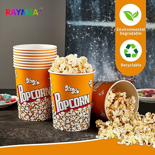 RAYMEA Popcorn Buckets Disposable 32oz Retro Style Paper 25 Pack Leak Proof - Image 5