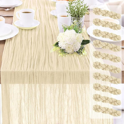10-Pack Beige Cheesecloth Table Runners – 10FT Boho Rustic Gauze Fabric Cheese by Unknown