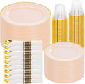 SUT 350 Pcs Pink and Gold Plastic Dinnerware Set by SeeYouTomorrow