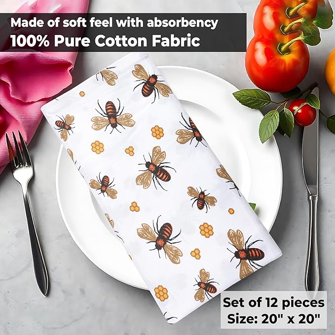 Urban Villa Dinner Napkins Honey Bee Print Cloth Napkins Oversized 20x20 Inches - Image 7