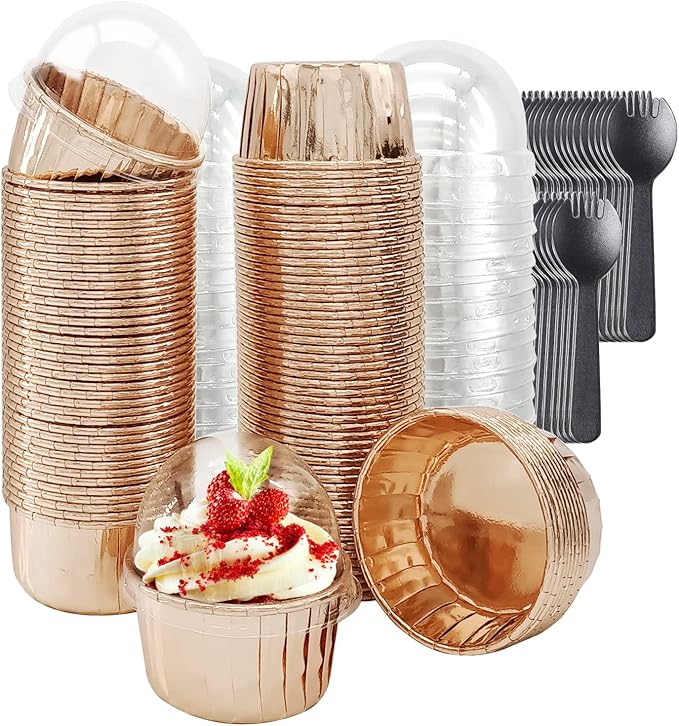 Foil Cupcake Liners with Lids 100Pack, Free-Air 3.5Oz Mini Muffin Liners by Free-Air