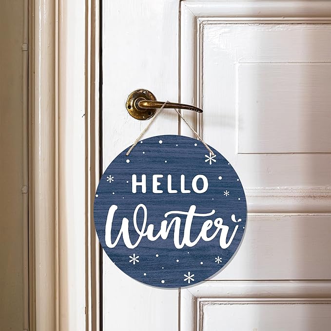 CGBHW Hello Winter Wooden Sign, Winter Wonderland Snowy Christmas Door Decor 12 - Image 2