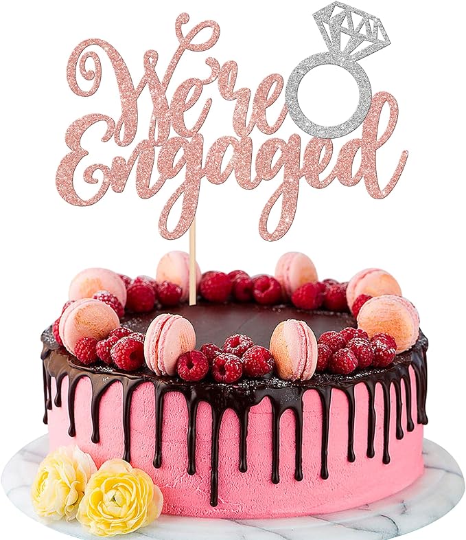 1 PCS We're Engaged Cake Topper Glitter Diamond Ring Wedding Engagement Cake by ZHUOWEISM