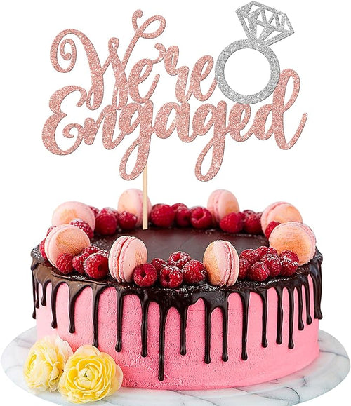 1 PCS We're Engaged Cake Topper Glitter Diamond Ring Wedding Engagement Cake by ZHUOWEISM