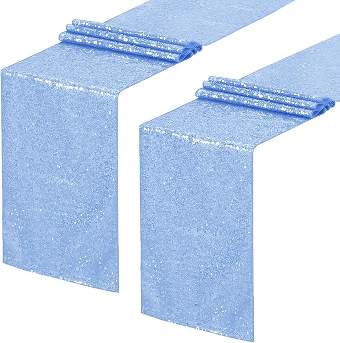 Sequin Table Runners 2 Pieces Baby Blue Table Runners 12x72 Inch Glitter Dining by SoarDream