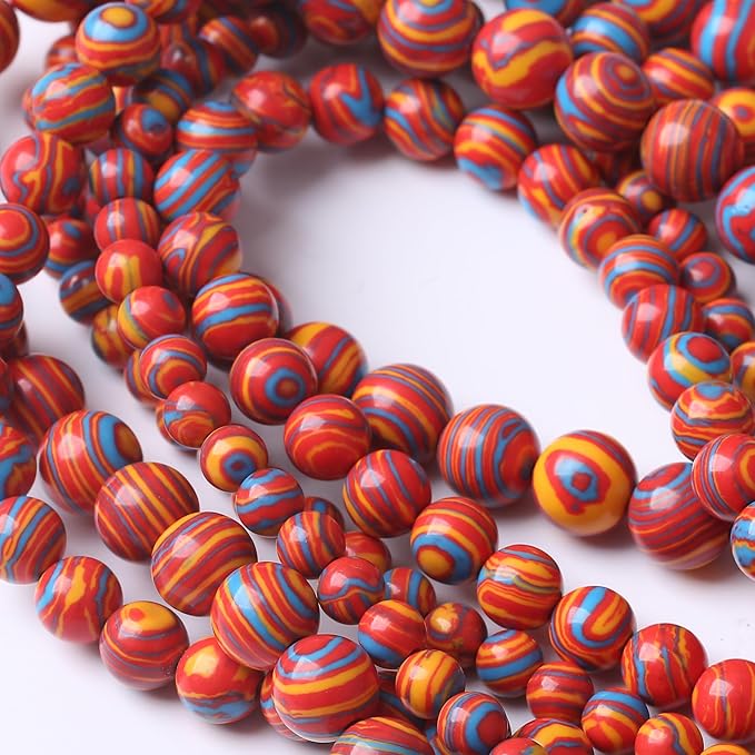 Red Yellow Blue Peacock Turquoise Stone Beads Gemstone Round Crystal Energy - Image 5