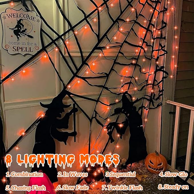 YEGUO 165ft 500 LED Halloween Lights Outdoor Waterproof, 8 Modes Orange String - Image 2