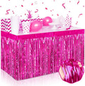 3 Pack 29 x108 Inch Rose Red Foil Fringe Table Skirts Metallic Banner by Mebiornt