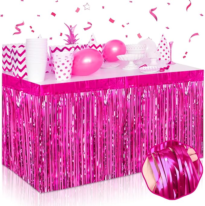 3 Pack 29 x108 Inch Rose Red Foil Fringe Table Skirts Metallic Banner by Mebiornt
