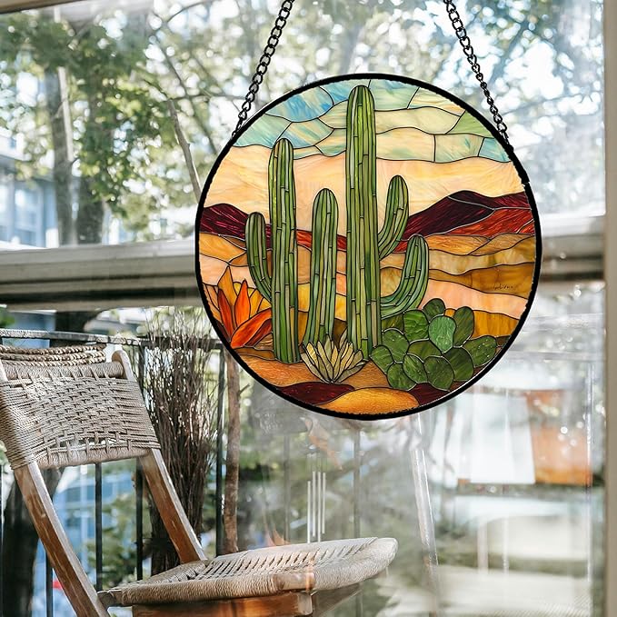 Stained Glass Window Hanging, Abstract Desert Landscape Suncatcher Birthday - Image 4