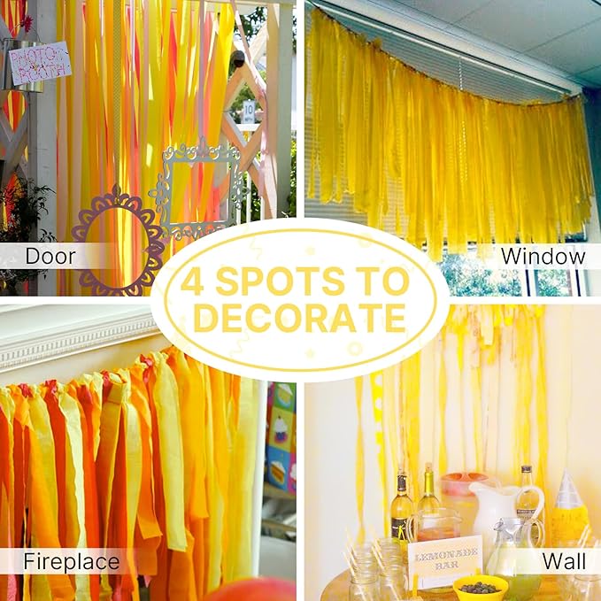 PartyWoo Crepe Paper Streamers 4 Rolls 328ft, Pack of Yellow Crepe Paper - Image 5