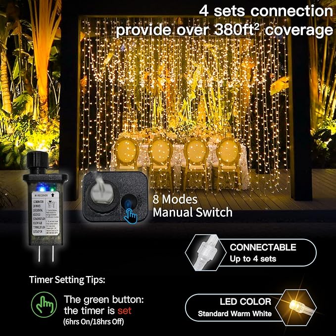 suddus Curtain Lights for Bedroom, 300 Led 9.8x9.8ft Hanging String Lights - Image 6