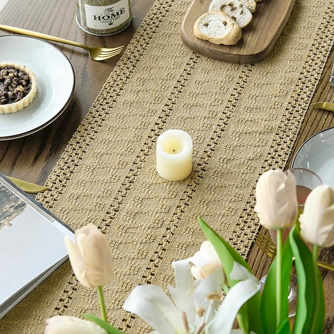 Artoid Mode Burlap Brown Farmhouse Woven Rustic Hollow Table Runner, Seasonal - Image 3