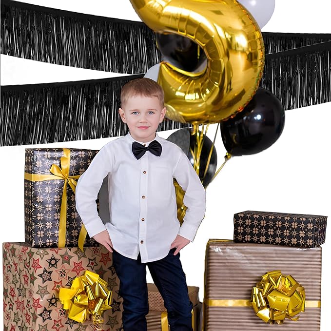 Black Foil Fringe Garland 10FT 2packs, Metallic Foil Tinsel Fringe Banners - Image 7