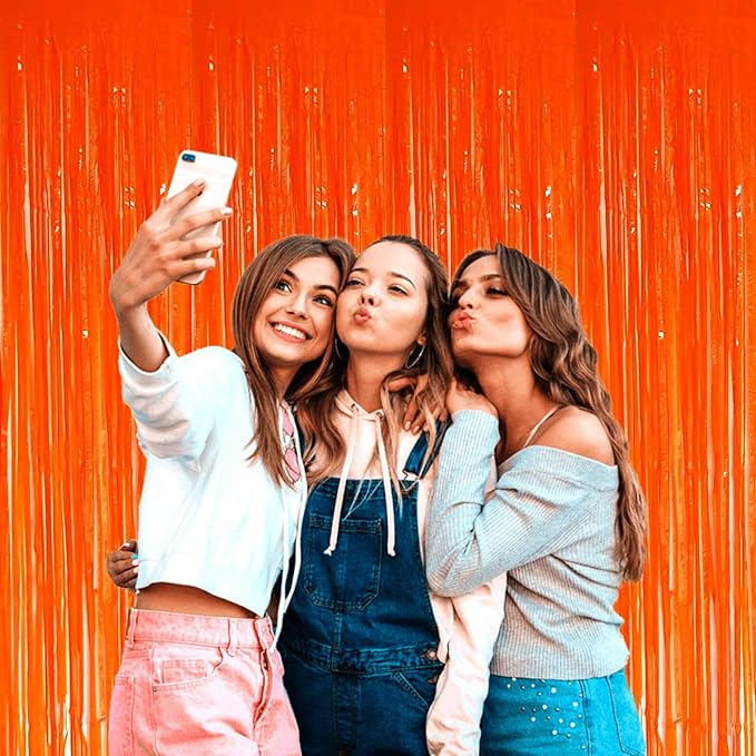 4 Pack Macaron Orange Foil Fringe Curtain Backdrop, 3.28Ft x 8.2Ft Metallic - Image 4