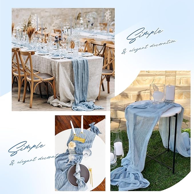 Aktor 12 Pack Dusty Blue Table Runner Boho Cheesecloth Table Runner Semi Sheer - Image 6