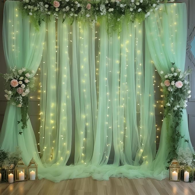 20×10ft Green Tulle Backdrop Curtain by WishCare