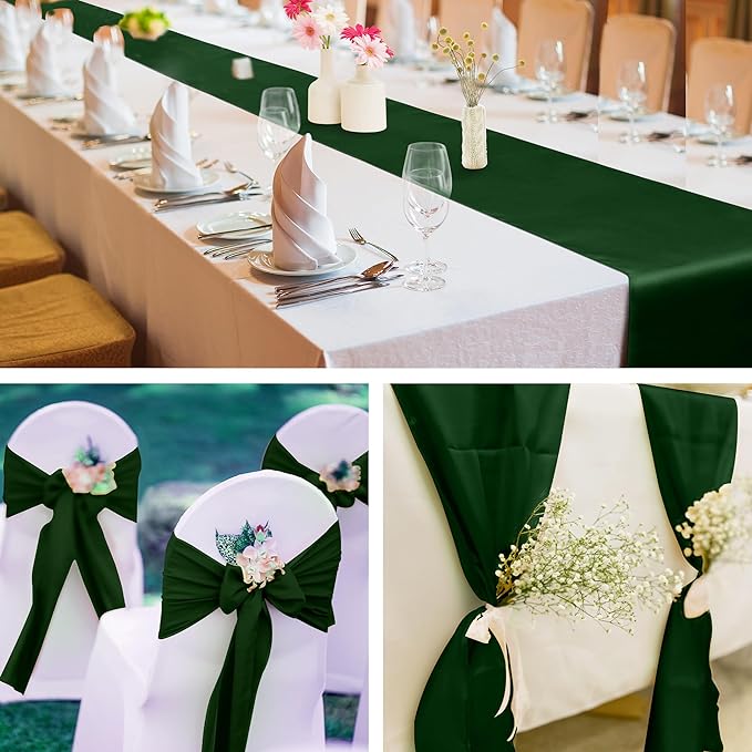 Aneco 16 Pack Satin Table Runner 12 x 108 Inch Black Green Long Wedding Satin - Image 6