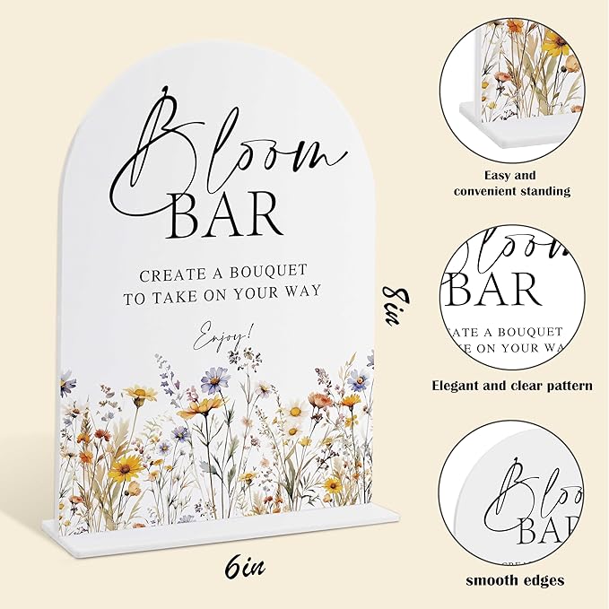 Wedding Signs for Ceremony and Reception, Boho Floral Acrylic Bloom Bar Sign - Image 2