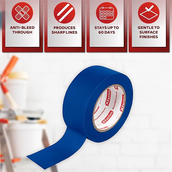 XFasten Professional Blue Painters Tape, 1/2-Inch by 60-Yard, Produces Sharp - Image 2