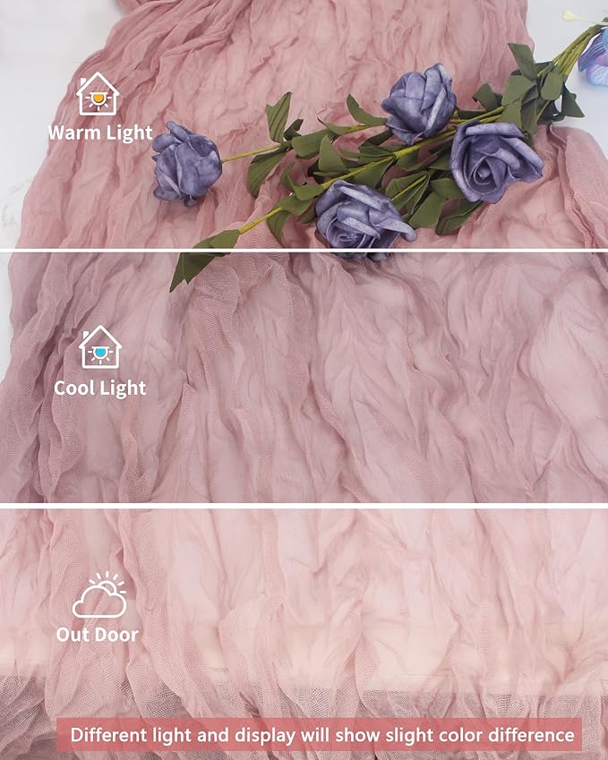 Pink Cheesecloth Table Runner 120 Inch, Dusty Pink Boho Rustic Gauze 10 FT - Image 8