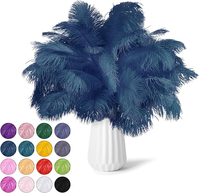 NEWONG 30pcs Navy Blue Ostrich Feathers Natural Bulk 9-12inch Vase Craft by NEWONG