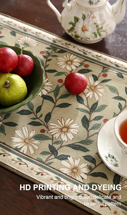 ISAENNE Designer Green Elegant Linen Extra Long Table Runner 118 Inches - Image 4