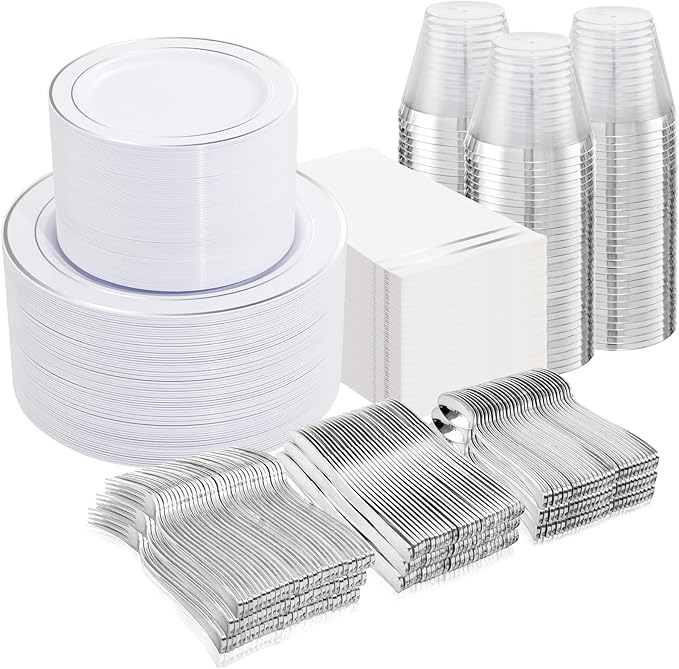 NOCCUR 700PCS Silver Plastic Plates Disposable by NOCCUR