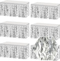 6 Pack 29 x108 Inch Silver Wave Foil Fringe Table Skirts Metallic Banner by Ferwzsr