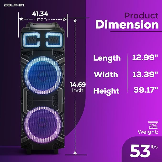 Dolphin High-Power Portable Party Bluetooth Speaker – Wooden Cabinet, LED Lights - Image 7