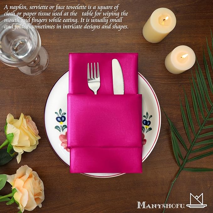 Manyshofu 60 Pieces Hot Pink Satin Napkins - Image 5