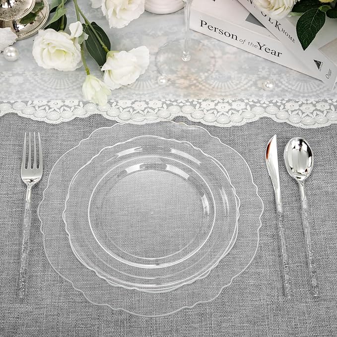 Liacere 150PCS Clear Silver Plastic Plates & Disposable Silver Plastic - Image 5