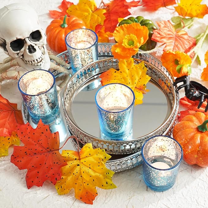 Homemory 12 Pcs Blue Votive Candle Holders, Mercury Glass Candle Holder - Image 7