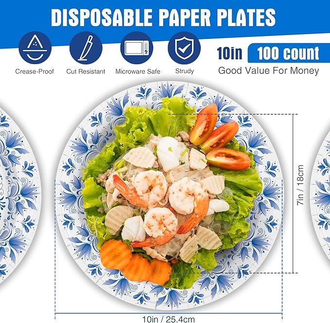 Charmount Large Paper Plates, Soak & Cut Proof - Image 2