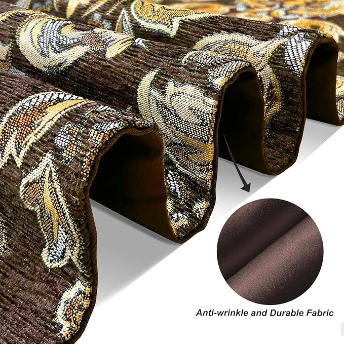 Sophisticated Jacquard Dark Brown Chenille Table Runner - Image 6