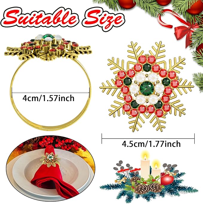 Halatool Set of 8 Christmas Napkin Rings Colorful Snowflake Napkin Holder - Image 3